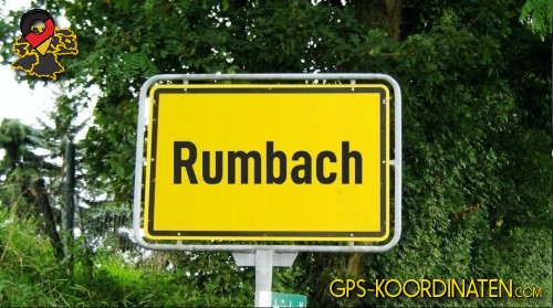 Typisches deutsches Ortseingangsschild von Rumbach in Rheinland-Pfalz