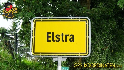 Typisches deutsches Ortseingangsschild von Elstra in Sachsen