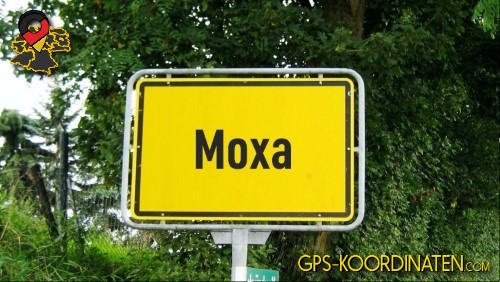 Typisches Deutsches Ortseingangsschild von Moxa in Thüringen