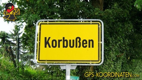 Straßenschild am Ortseingang Korbußen in Thüringen