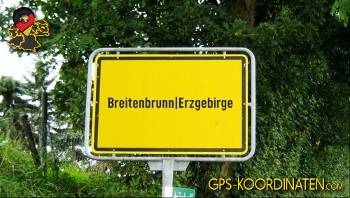 Typisches Deutsches Ortseingangsschild Breitenbrunn|Erzgebirge in Sachsen