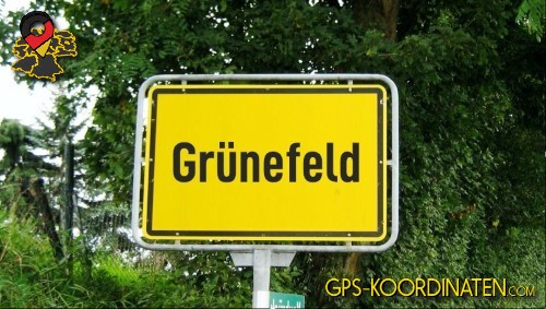 Typisches deutsches Ortseingangsschild von Grünefeld in Brandenburg
