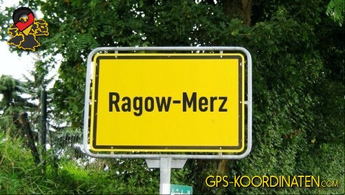 Typisches deutsches Ortseingangsschild von Ragow-Merz in Brandenburg