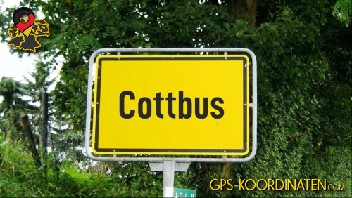 Typisches Deutsches Straßenschild am Ortseingang Cottbus in Brandenburg