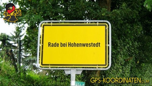 Einfahrtsschild Rade bei Hohenwestedt {von GPS-Koordinaten|mit GPS-Koordinaten.com|und Breiten- und Längengrad
