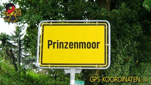 Einfahrtsschild Prinzenmoor {von GPS-Koordinaten|mit GPS-Koordinaten.com|und Breiten- und Längengrad