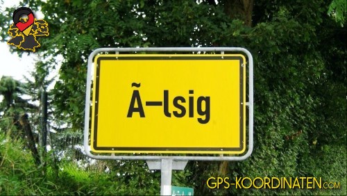 Typisches deutsches Ortseingangsschild von Ölsig in Brandenburg