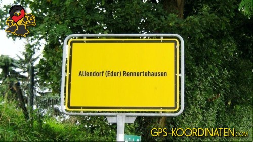 Straßenschild am Ortseingang von Allendorf (Eder) Rennertehausen in Hessen